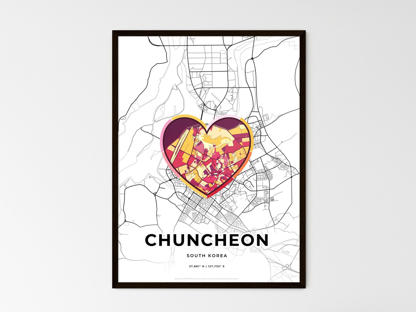 CHUNCHEON SOUTH KOREA minimal art map with a colorful icon. Where it all began, Couple map gift. Style 2