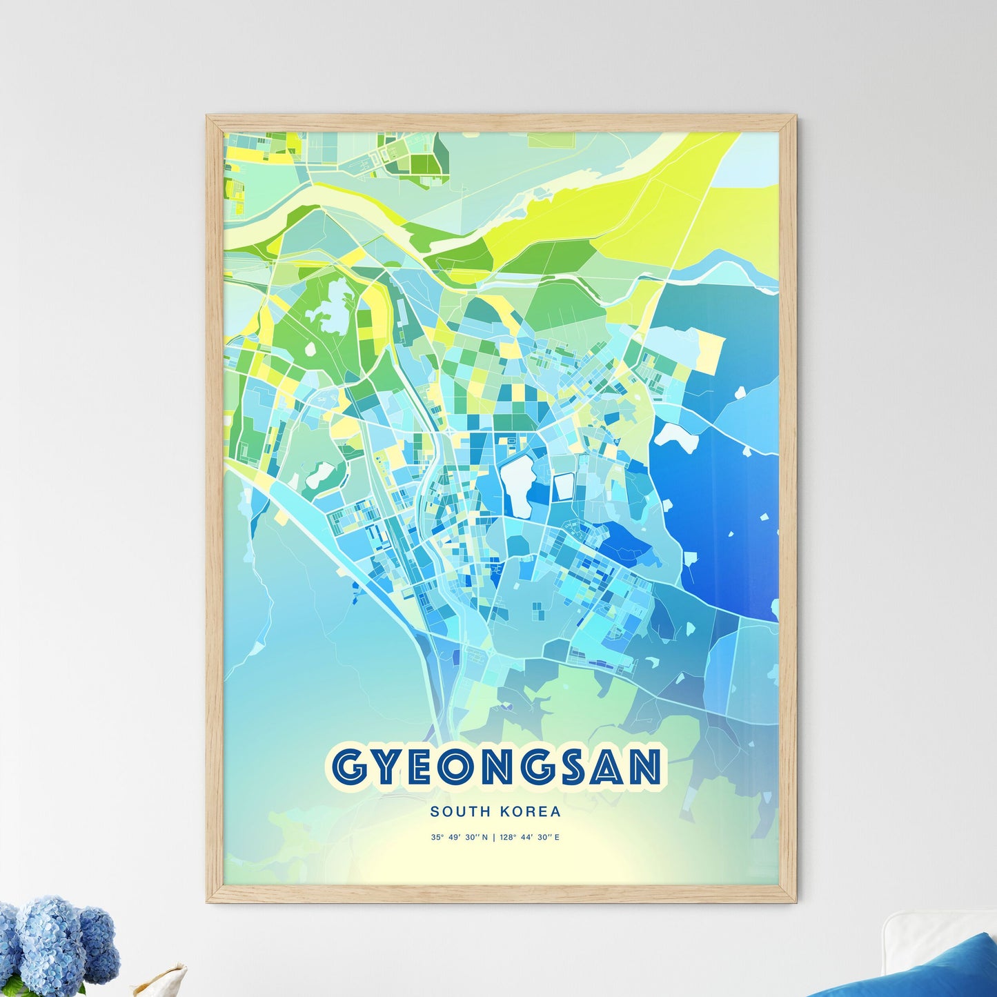 Colorful GYEONGSAN SOUTH KOREA Fine Art Map Cool Blue