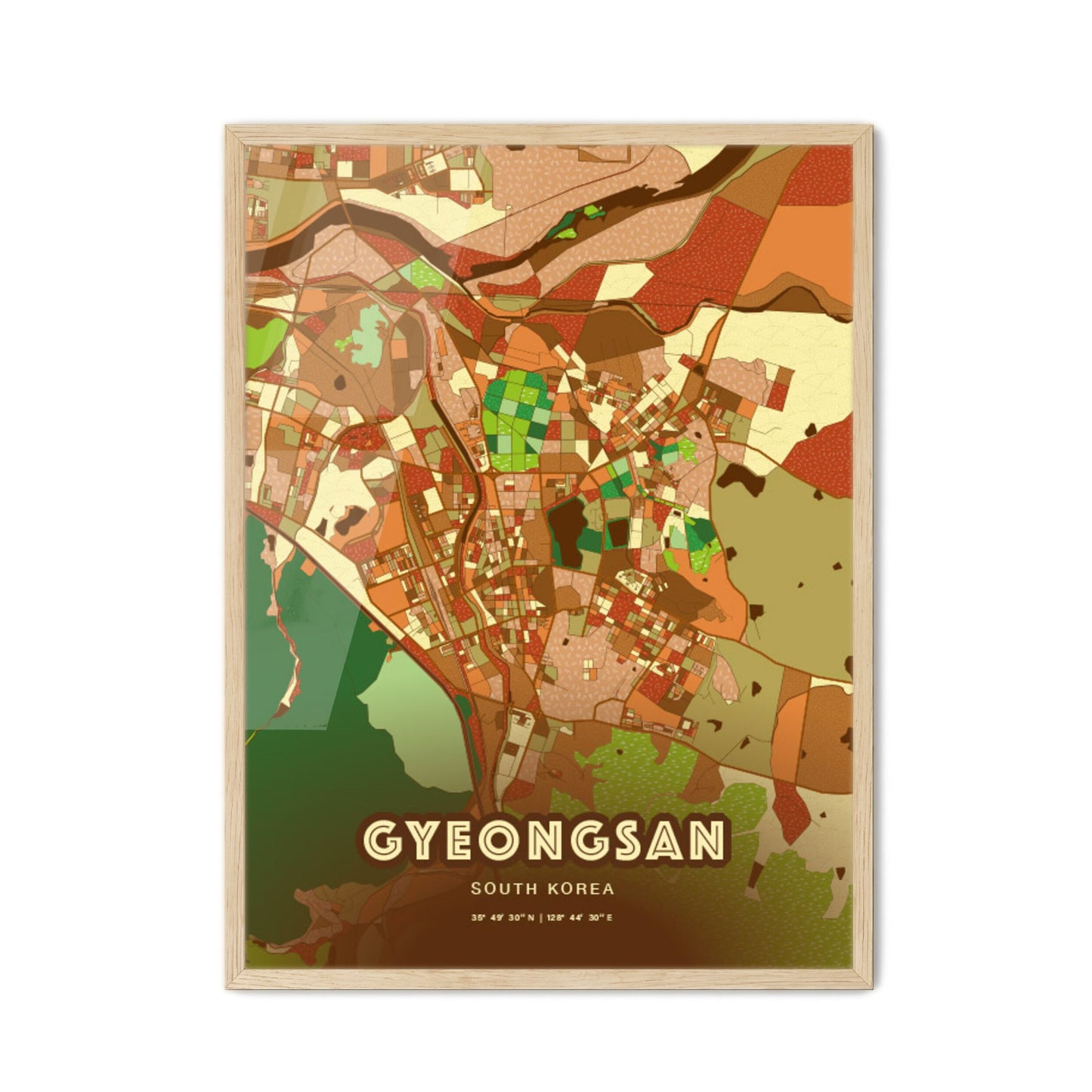 Colorful GYEONGSAN SOUTH KOREA Fine Art Map Farmhouse