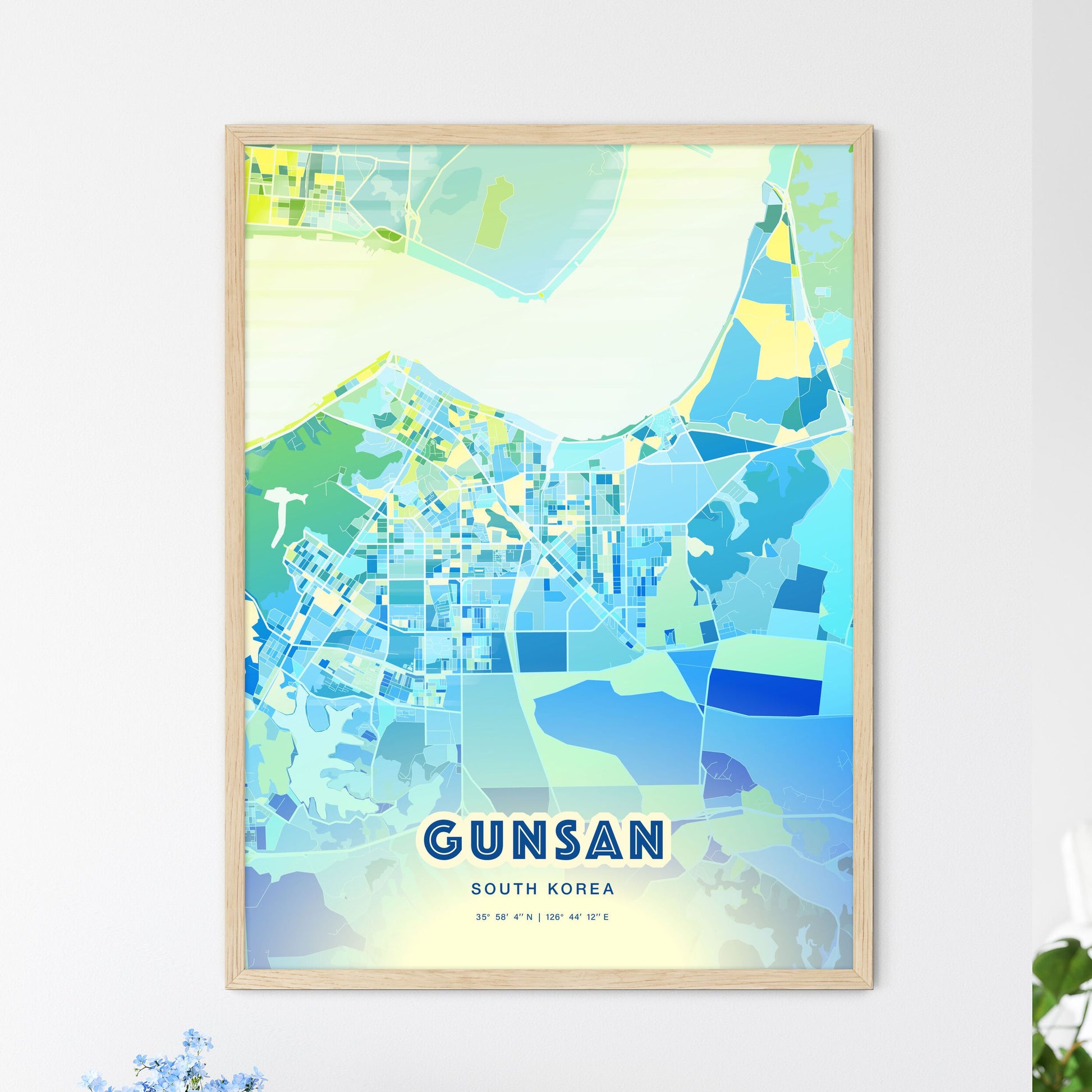 Colorful GUNSAN SOUTH KOREA Fine Art Map Cool Blue