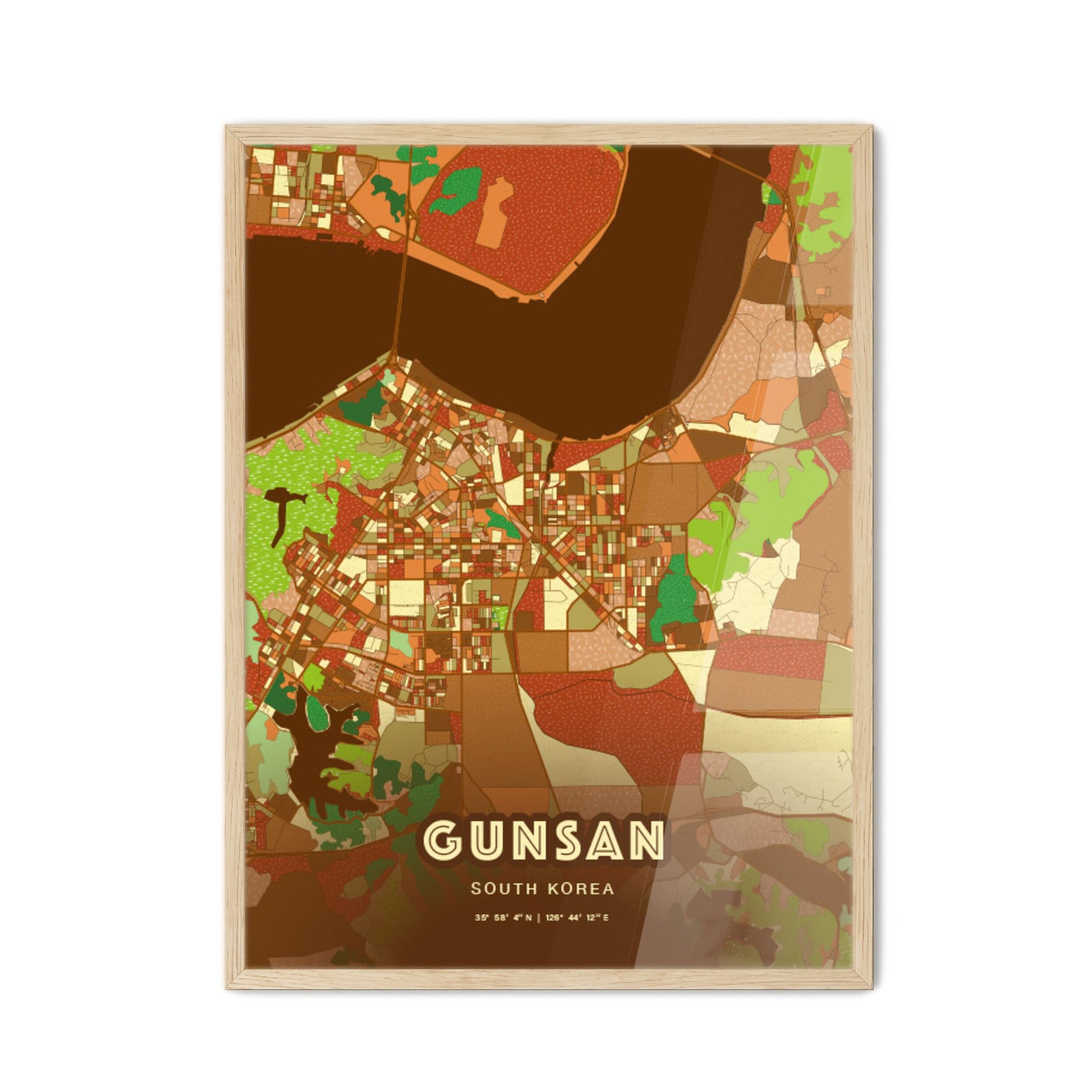 Colorful GUNSAN SOUTH KOREA Fine Art Map Farmhouse