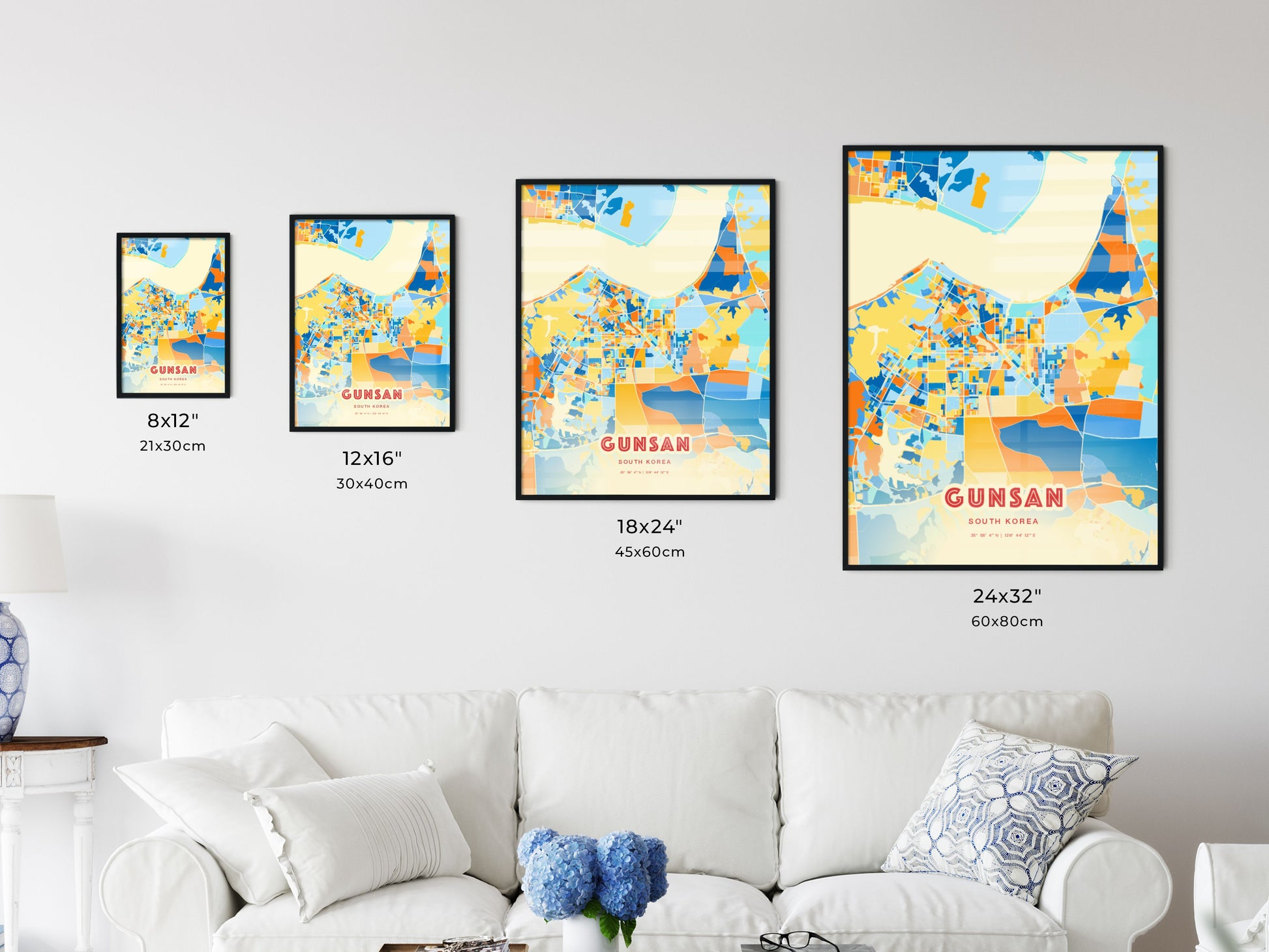 Colorful GUNSAN SOUTH KOREA Fine Art Map Blue Orange