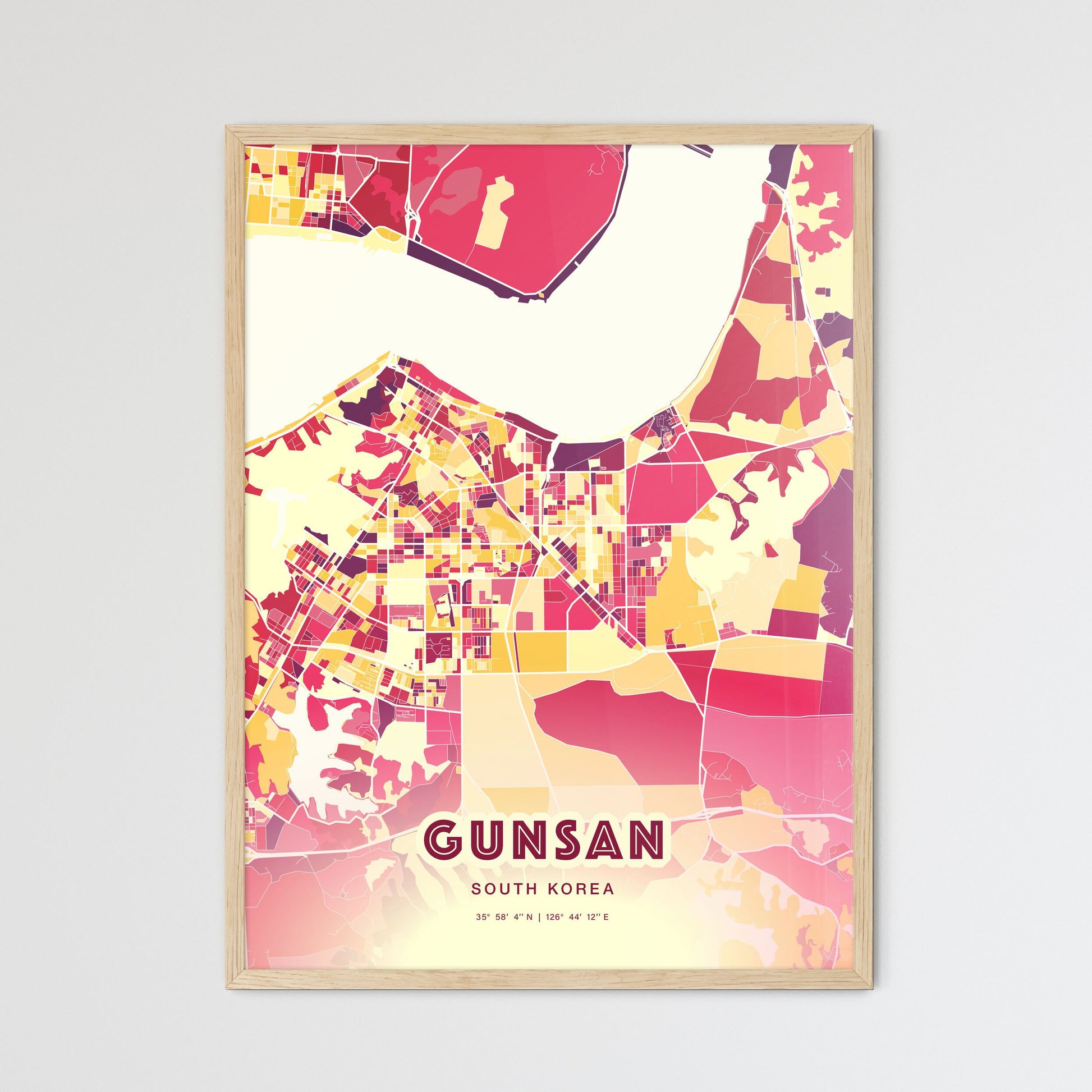 Colorful GUNSAN SOUTH KOREA Fine Art Map Hot Red