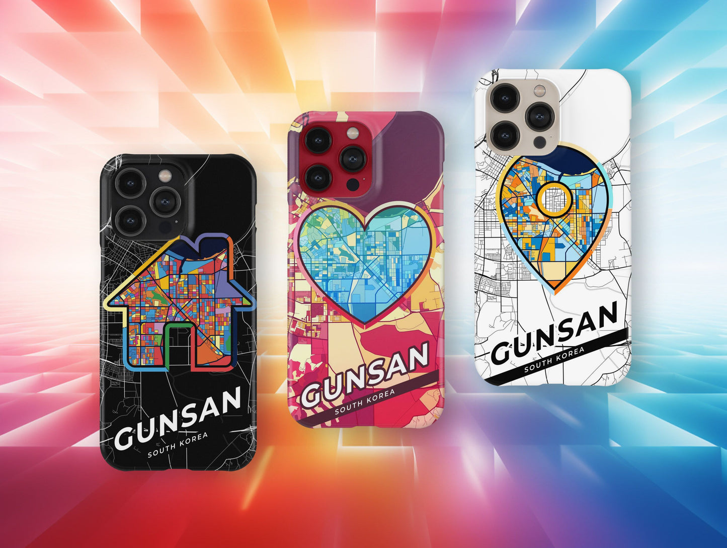 Gunsan South Korea slim phone case with colorful icon. Birthday, wedding or housewarming gift. Couple match cases.