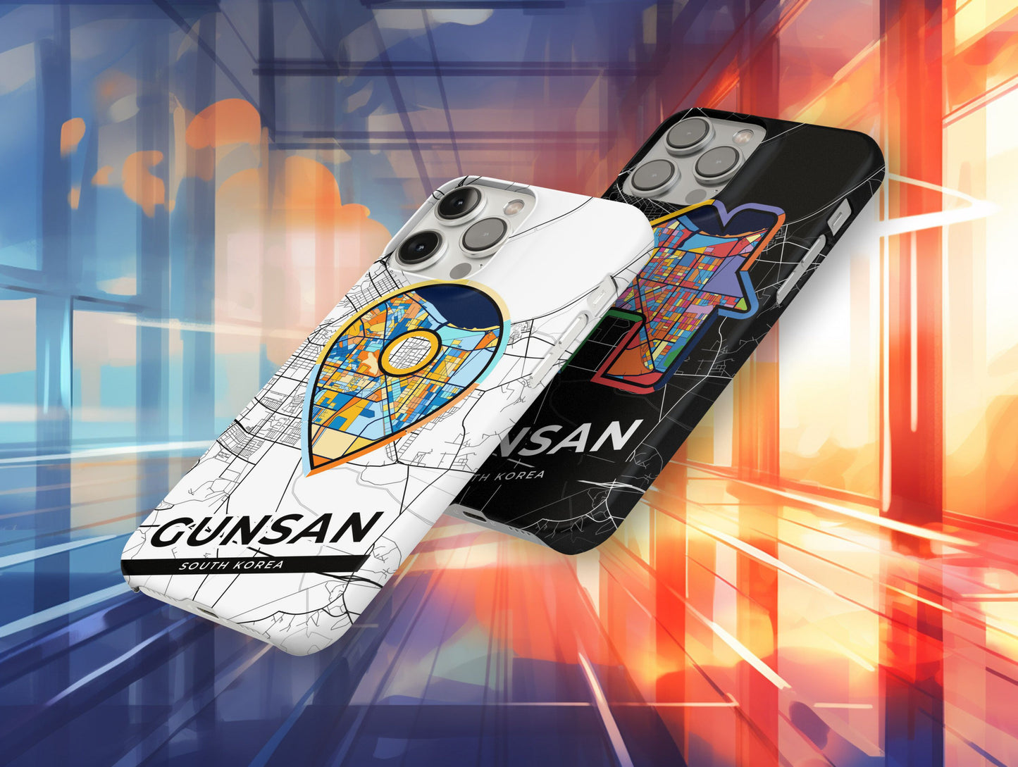 Gunsan South Korea slim phone case with colorful icon. Birthday, wedding or housewarming gift. Couple match cases.