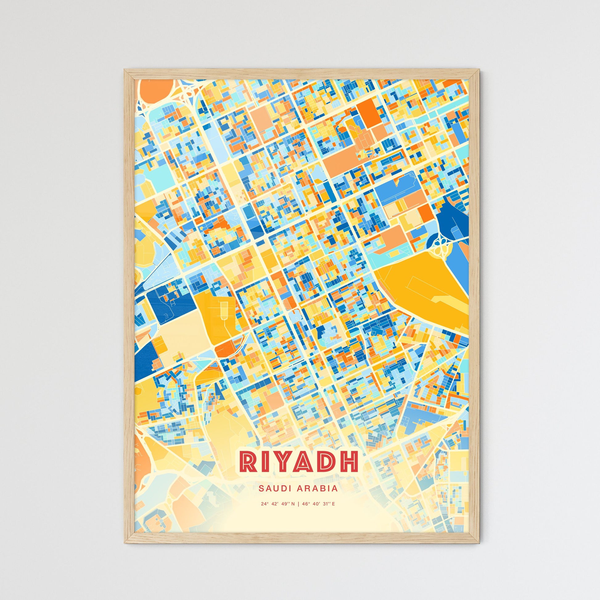 Colorful Riyadh Saudi Arabia Fine Art Map Blue Orange
