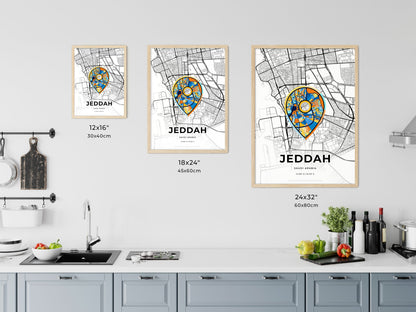 JEDDAH SAUDI ARABIA minimal art map with a colorful icon. Where it all began, Couple map gift.