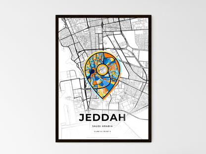 JEDDAH SAUDI ARABIA minimal art map with a colorful icon. Where it all began, Couple map gift. Style 1