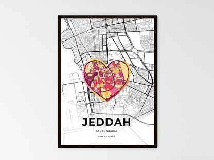 JEDDAH SAUDI ARABIA minimal art map with a colorful icon. Where it all began, Couple map gift. Style 2