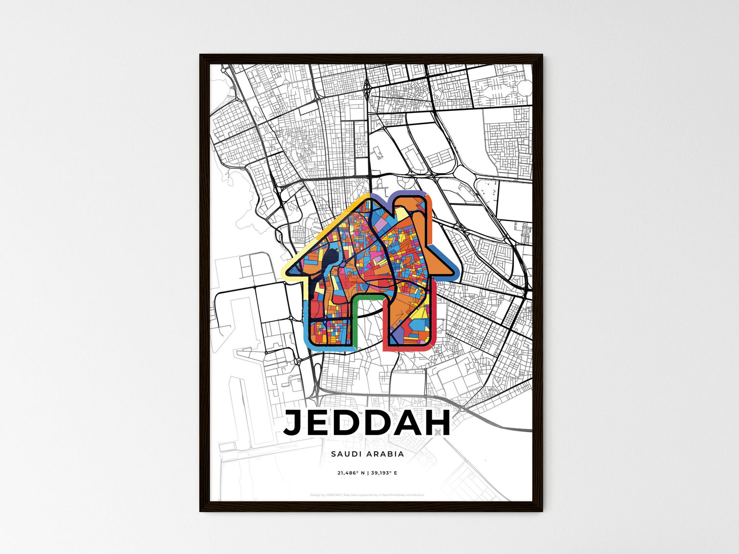 JEDDAH SAUDI ARABIA minimal art map with a colorful icon. Where it all began, Couple map gift. Style 3