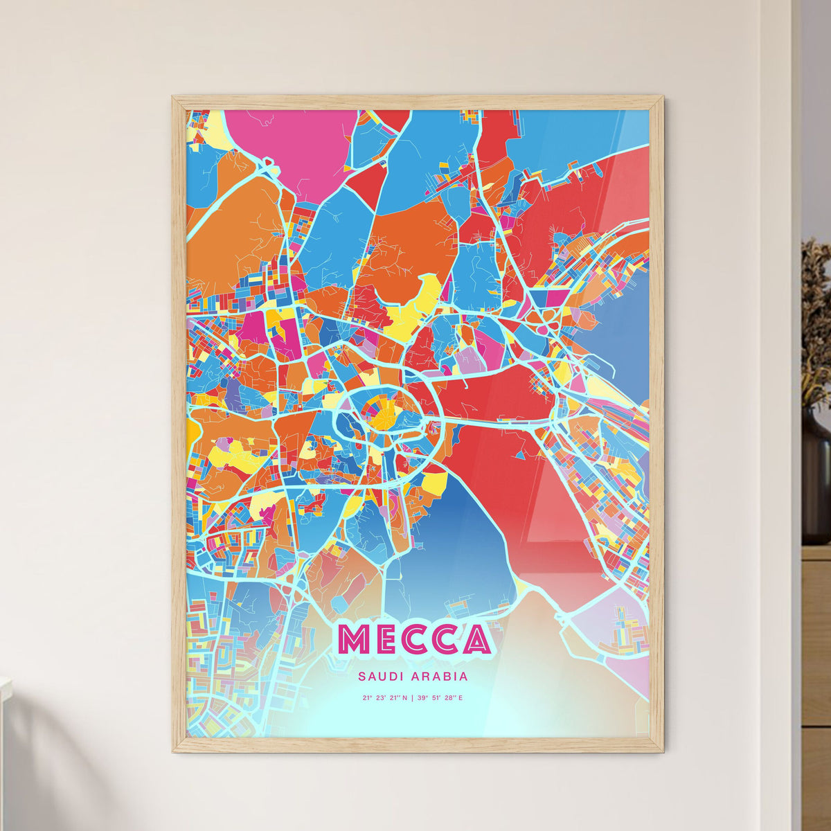 Colorful MECCA SAUDI ARABIA Fine Art Map Crazy Colors