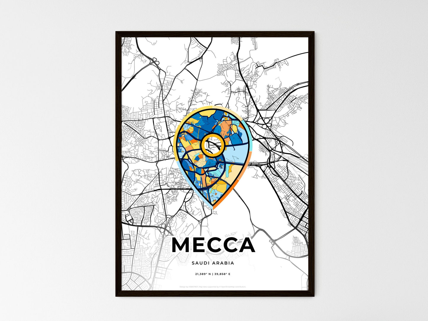 Mecca Saudi Arabia wedding art map with pointer icon