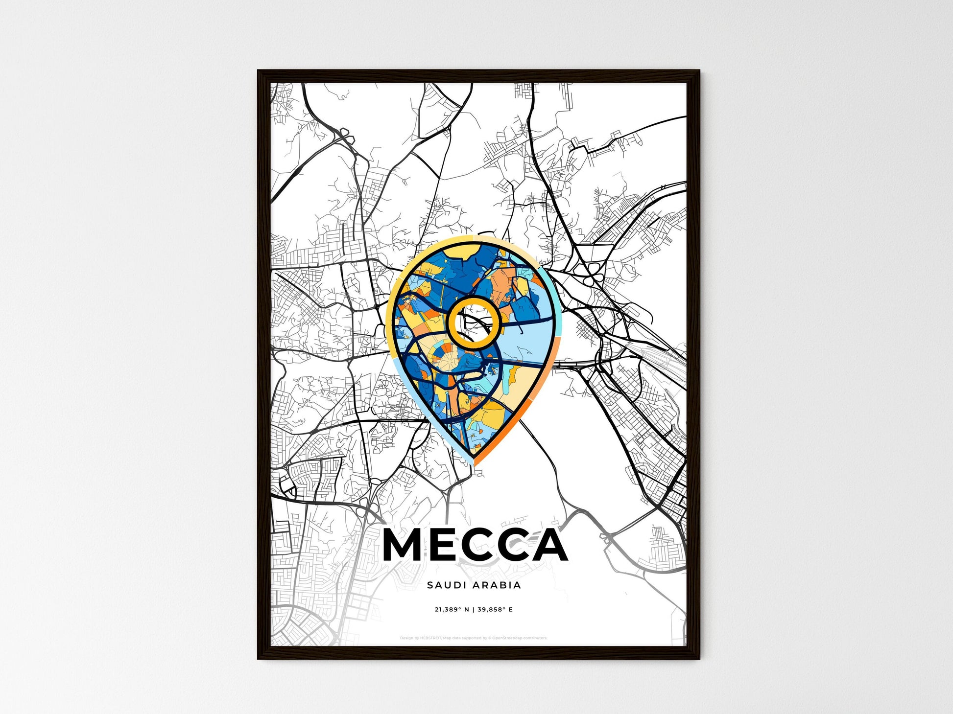 Mecca Saudi Arabia wedding art map with pointer icon