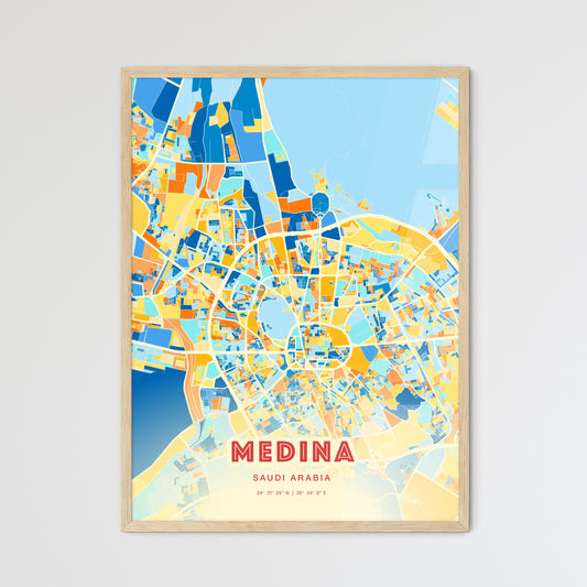 Colorful MEDINA SAUDI ARABIA Fine Art Map Blue Orange