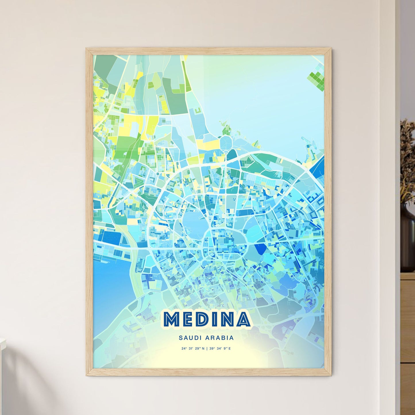 Colorful MEDINA SAUDI ARABIA Fine Art Map Cool Blue