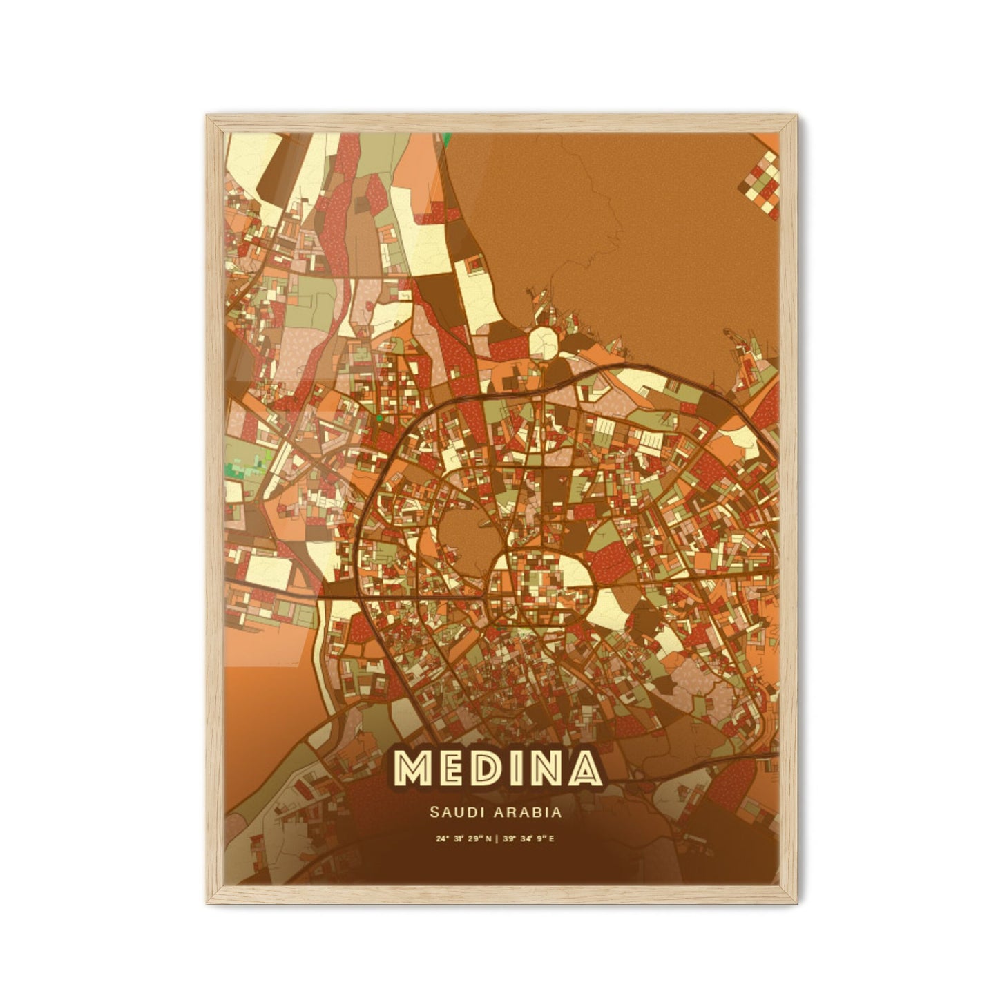 Colorful MEDINA SAUDI ARABIA Fine Art Map Farmhouse