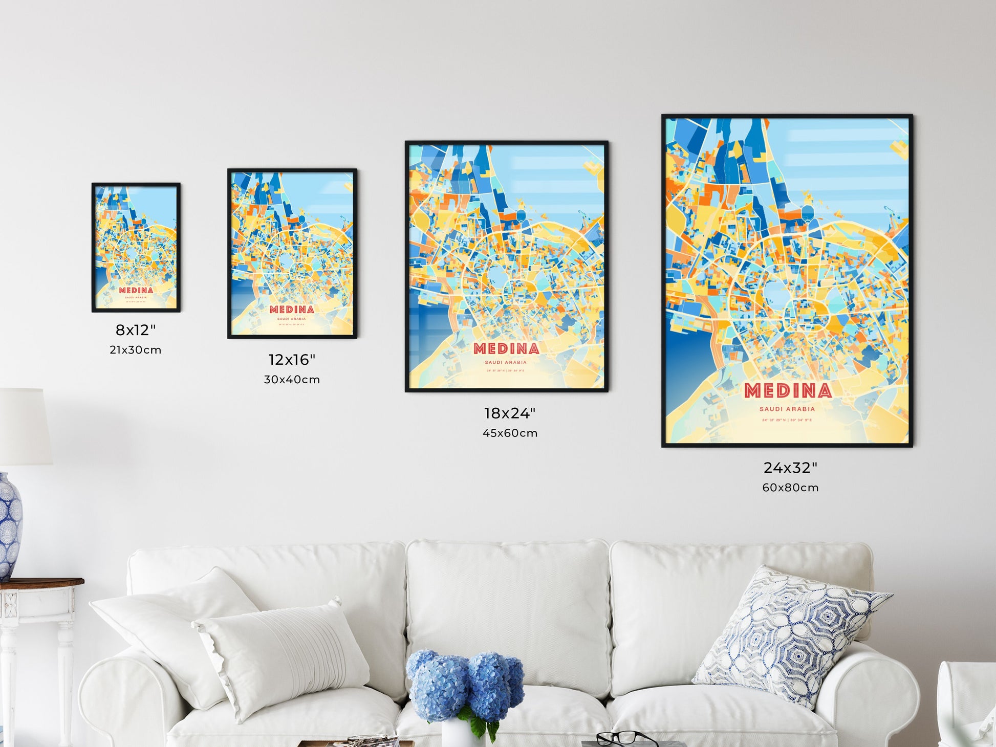 Colorful MEDINA SAUDI ARABIA Fine Art Map Blue Orange