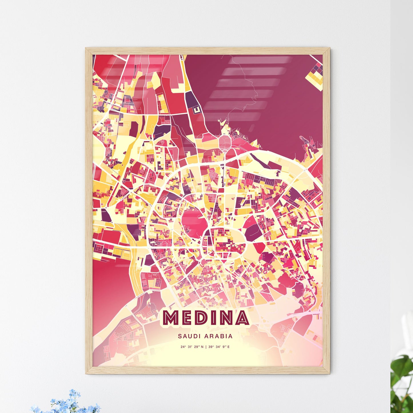 Colorful MEDINA SAUDI ARABIA Fine Art Map Hot Red