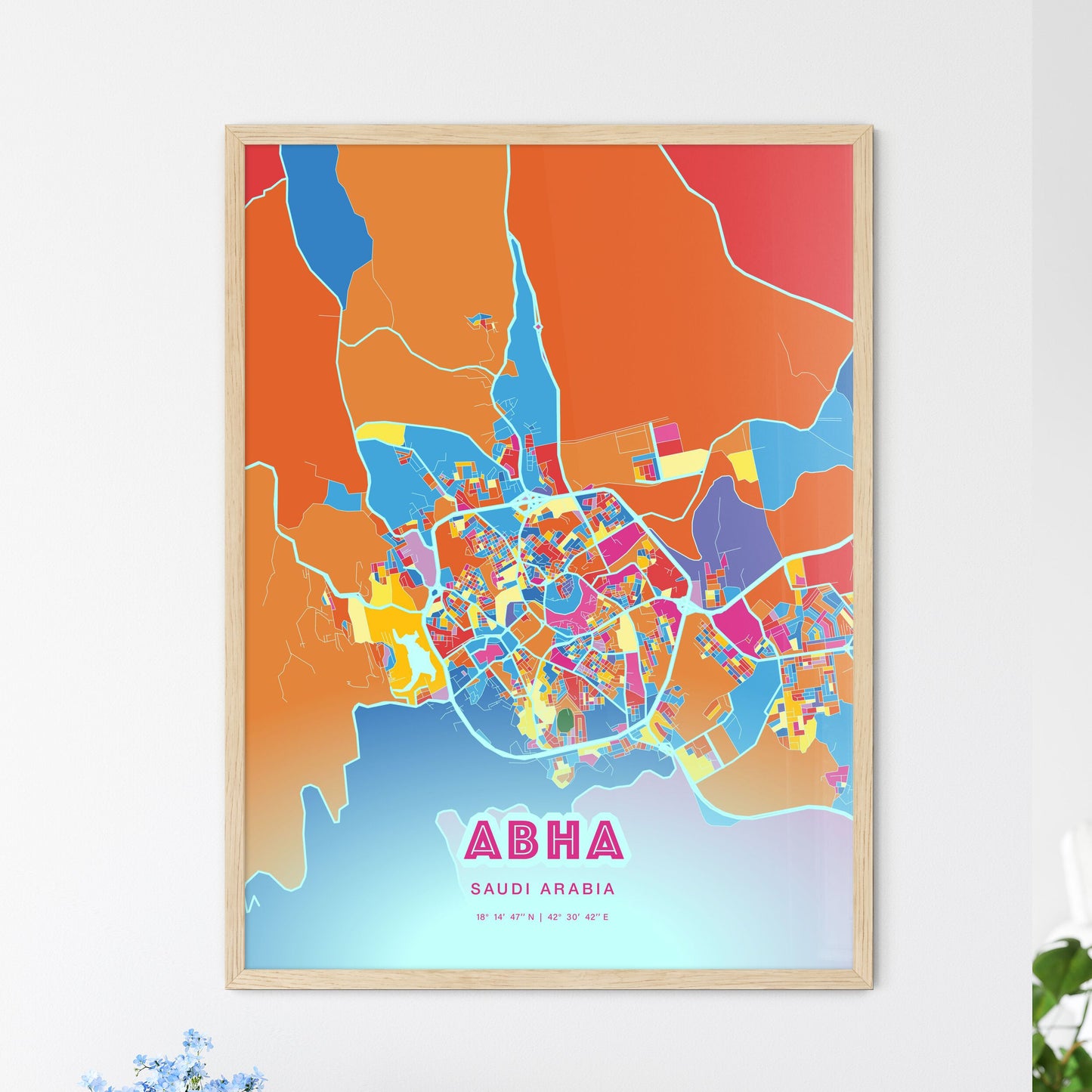 Colorful ABHA SAUDI ARABIA Fine Art Map Crazy Colors
