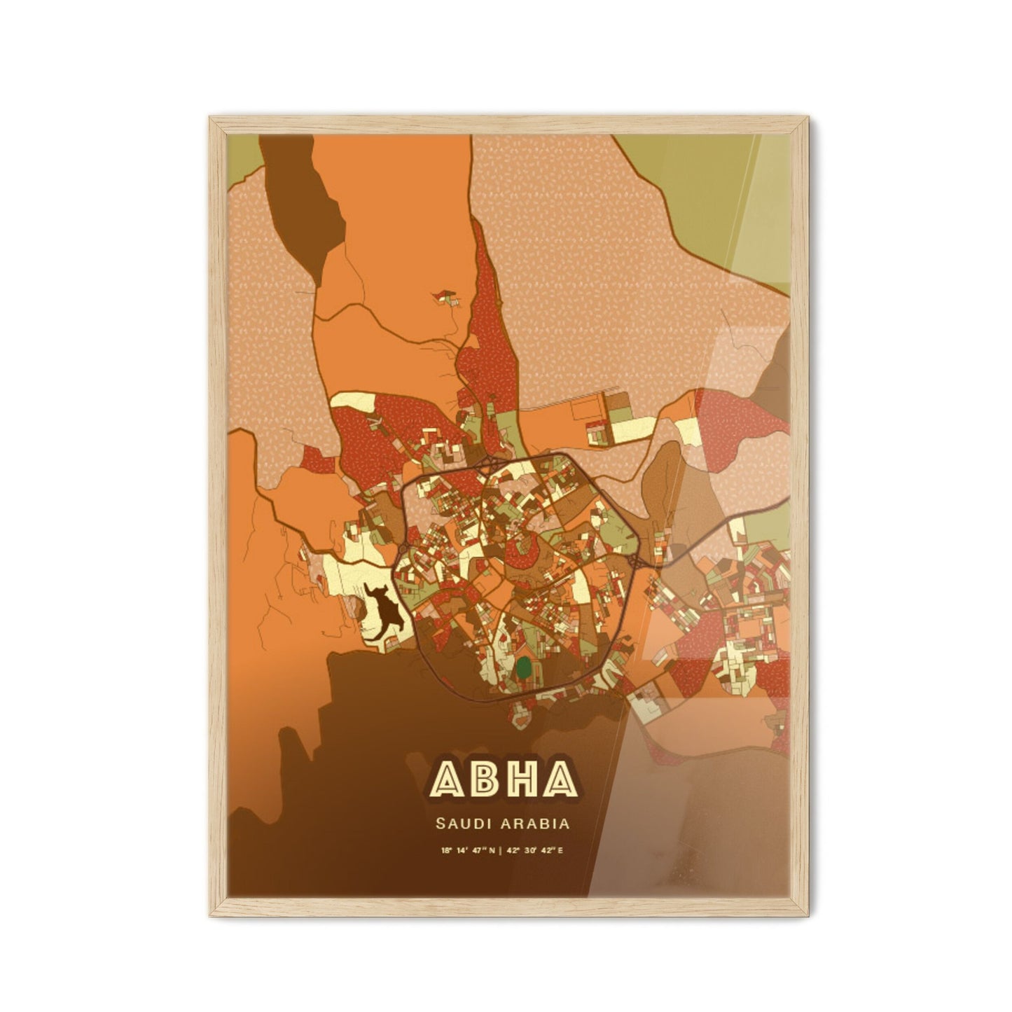 Colorful ABHA SAUDI ARABIA Fine Art Map Farmhouse