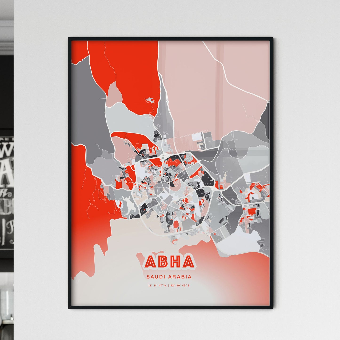 Colorful ABHA SAUDI ARABIA Fine Art Map Modern