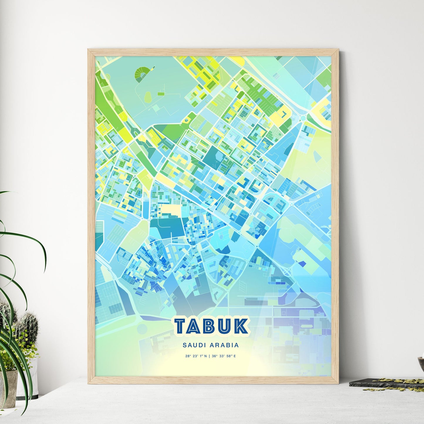 Colorful TABUK SAUDI ARABIA Fine Art Map Cool Blue