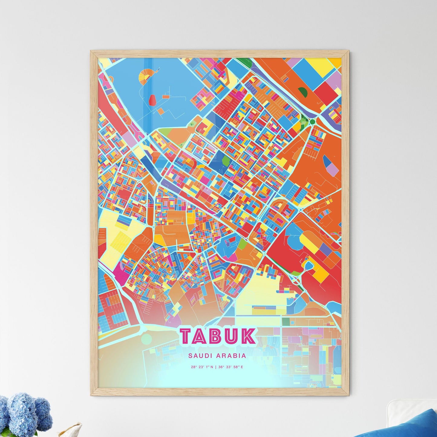 Colorful TABUK SAUDI ARABIA Fine Art Map Crazy Colors