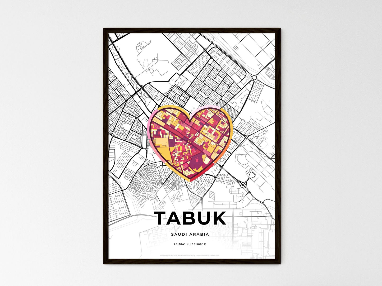 Tabuk Saudi Arabia wedding art map with heart icon