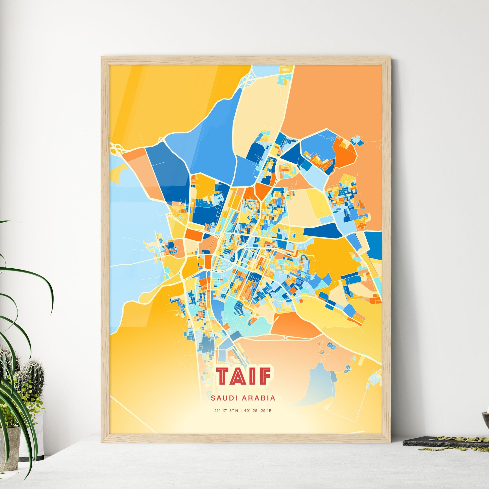 Colorful TAIF SAUDI ARABIA Fine Art Map Blue Orange