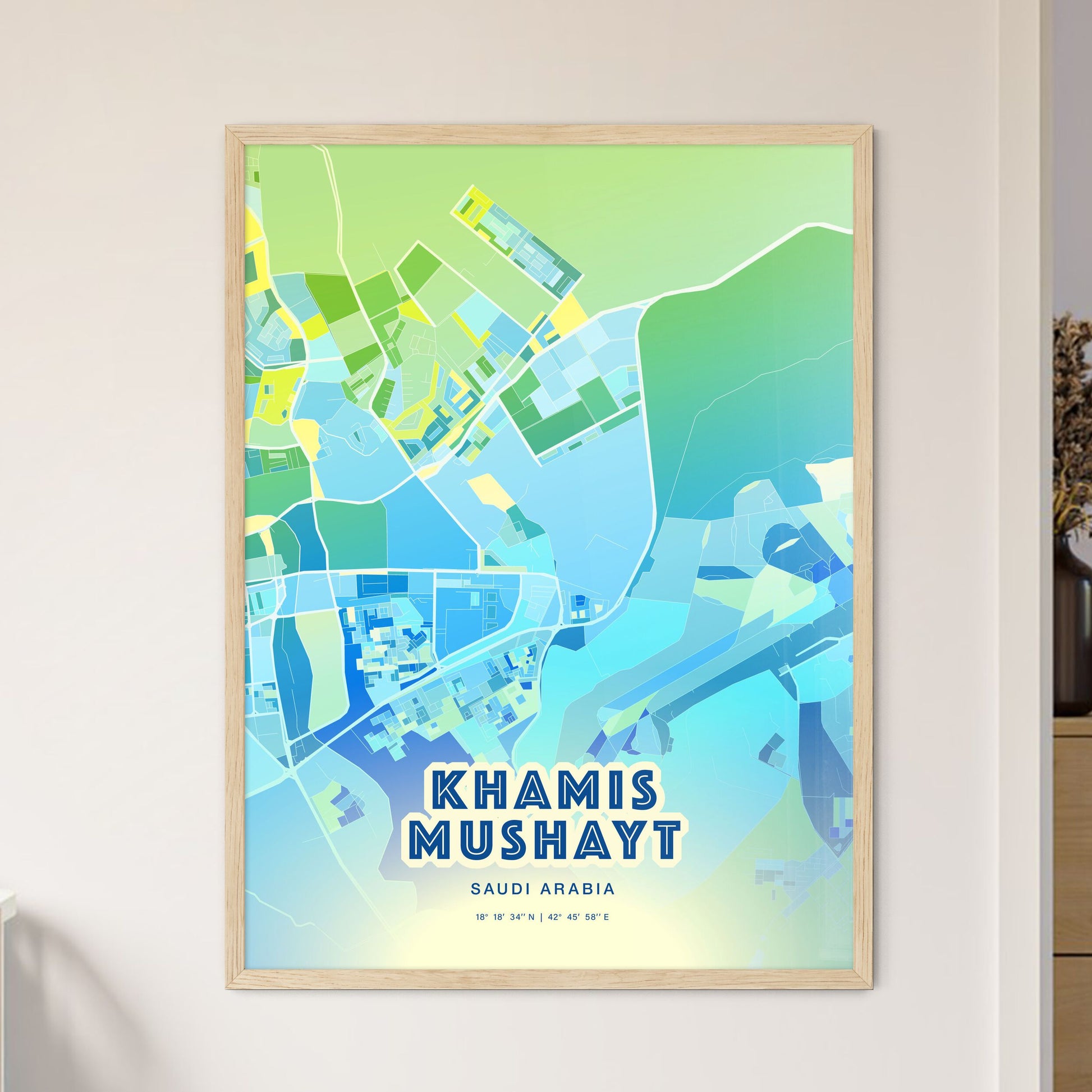 Colorful KHAMIS MUSHAYT SAUDI ARABIA Fine Art Map Cool Blue