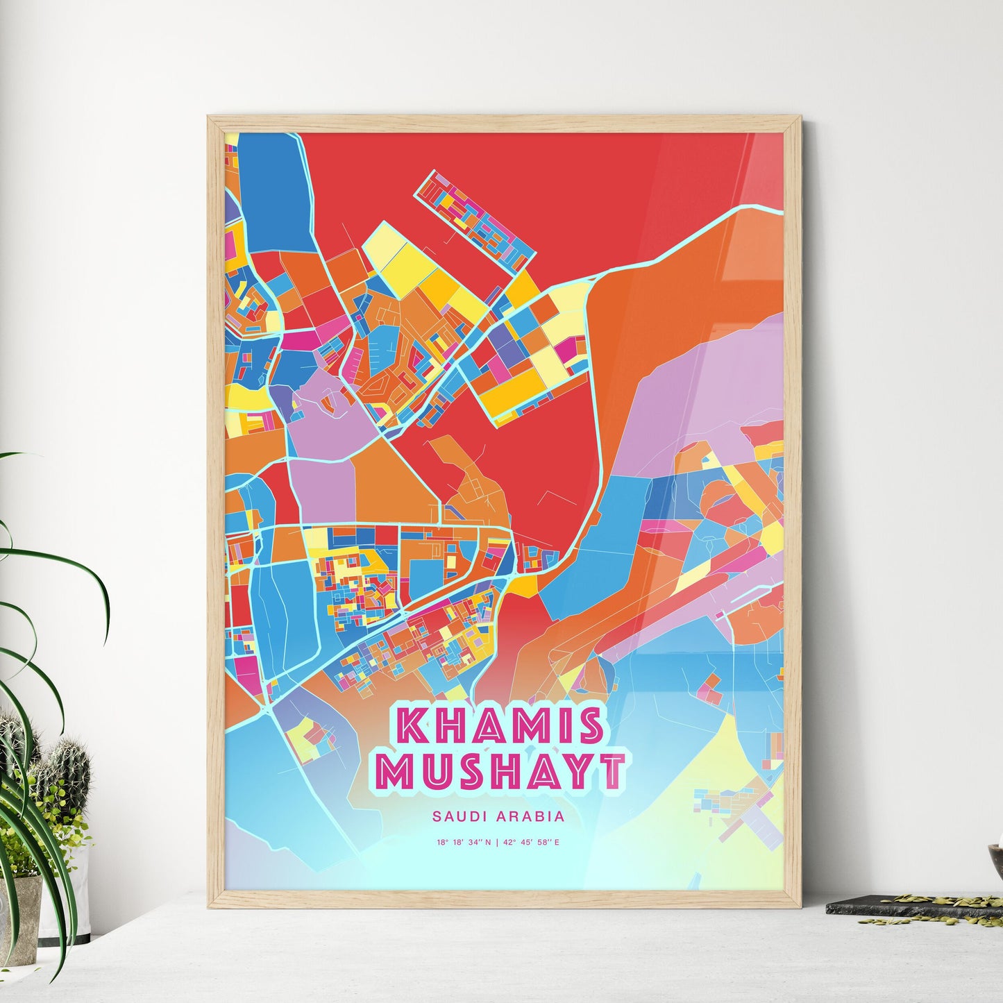 Colorful KHAMIS MUSHAYT SAUDI ARABIA Fine Art Map Crazy Colors