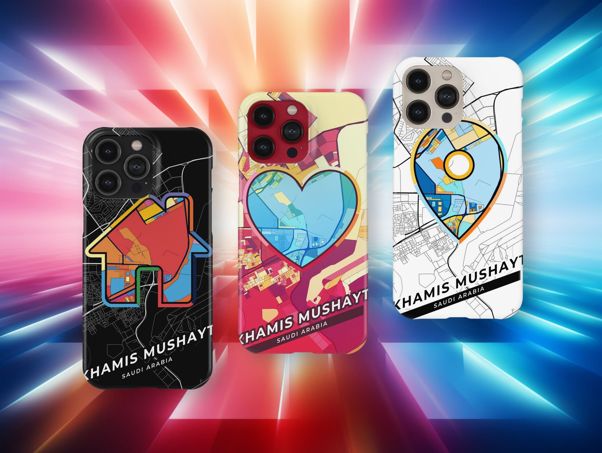 Khamis Mushayt Saudi Arabia slim phone case with colorful icon. Birthday, wedding or housewarming gift. Couple match cases.
