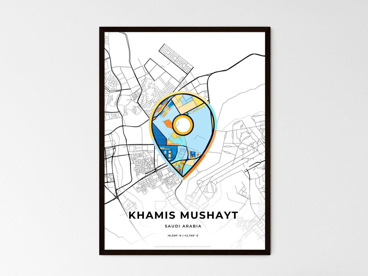 Khamis Mushayt Saudi Arabia wedding art map with pointer icon