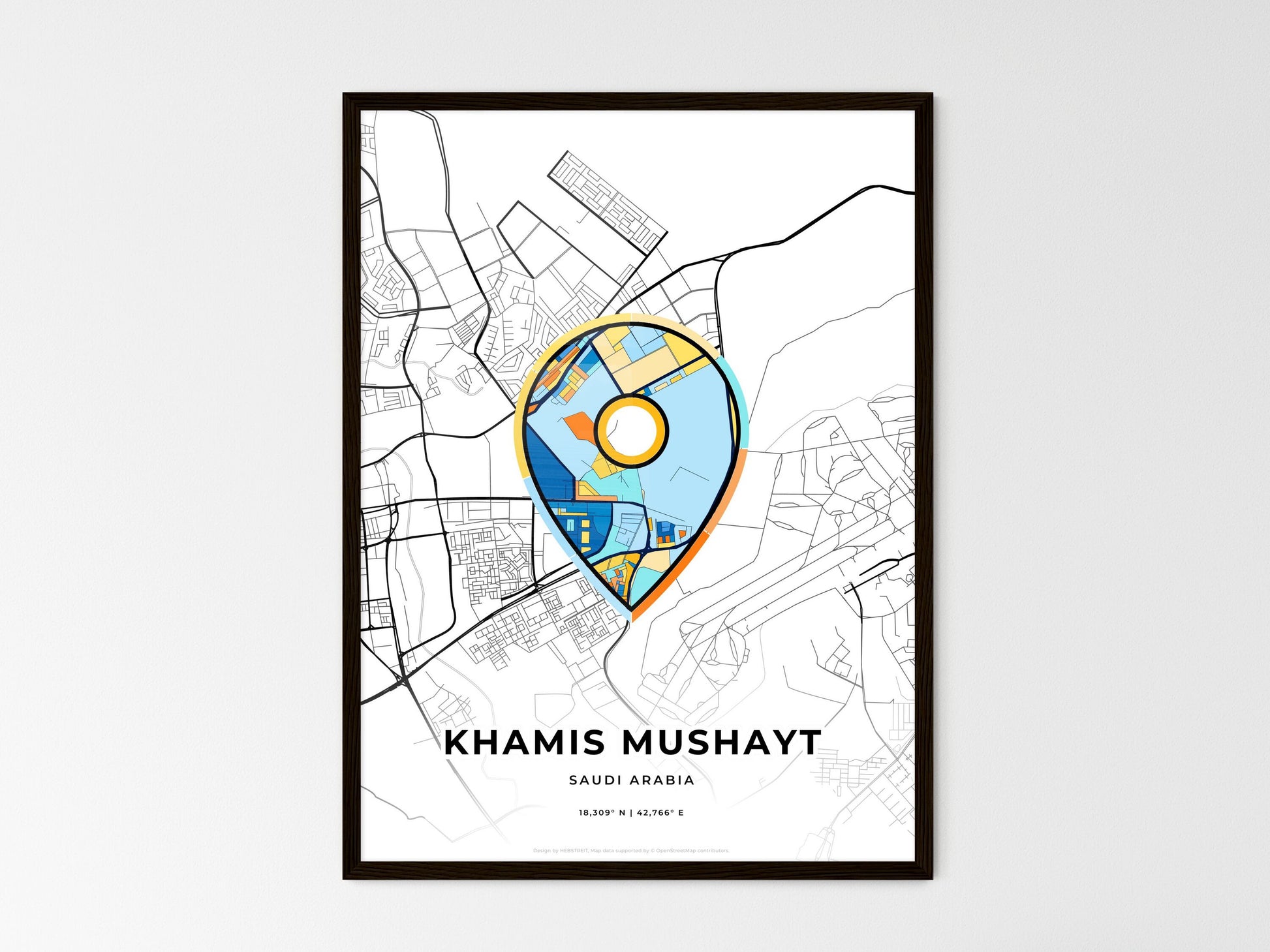 Khamis Mushayt Saudi Arabia wedding art map with pointer icon