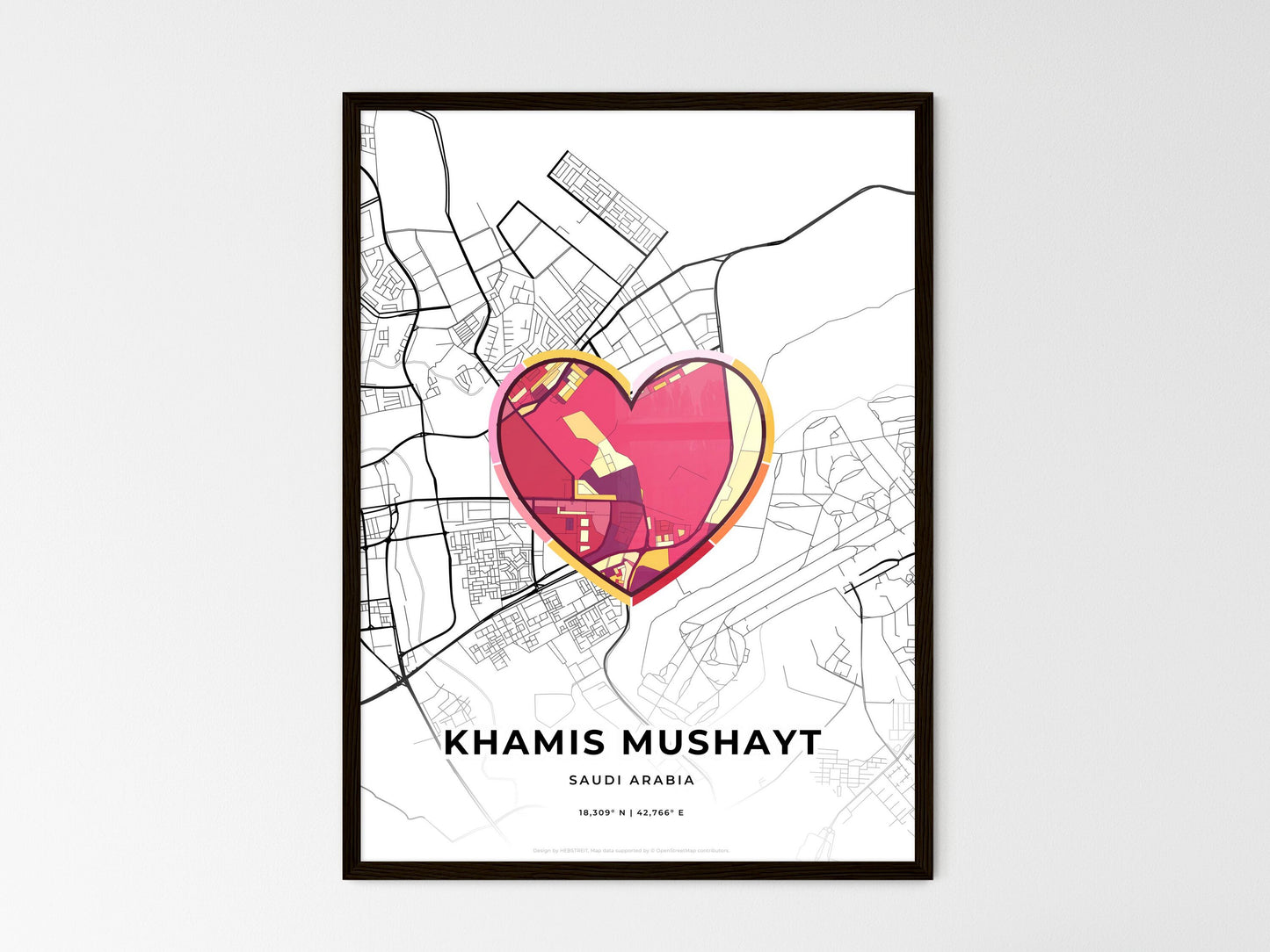 Khamis Mushayt Saudi Arabia wedding art map with heart icon