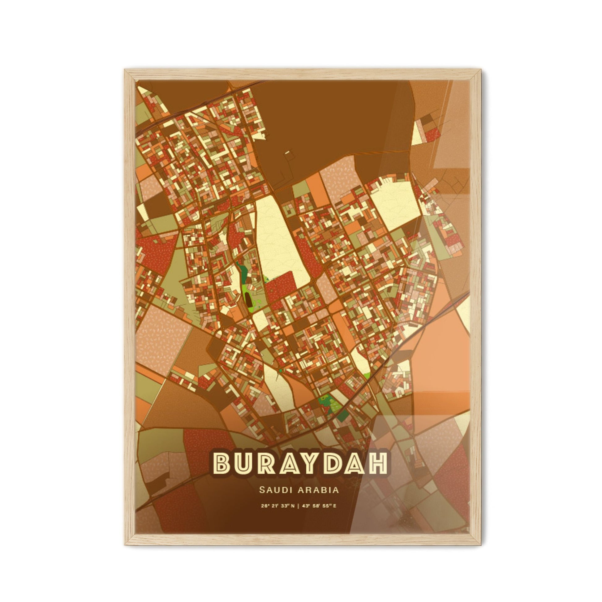 Colorful BURAYDAH SAUDI ARABIA Fine Art Map Farmhouse