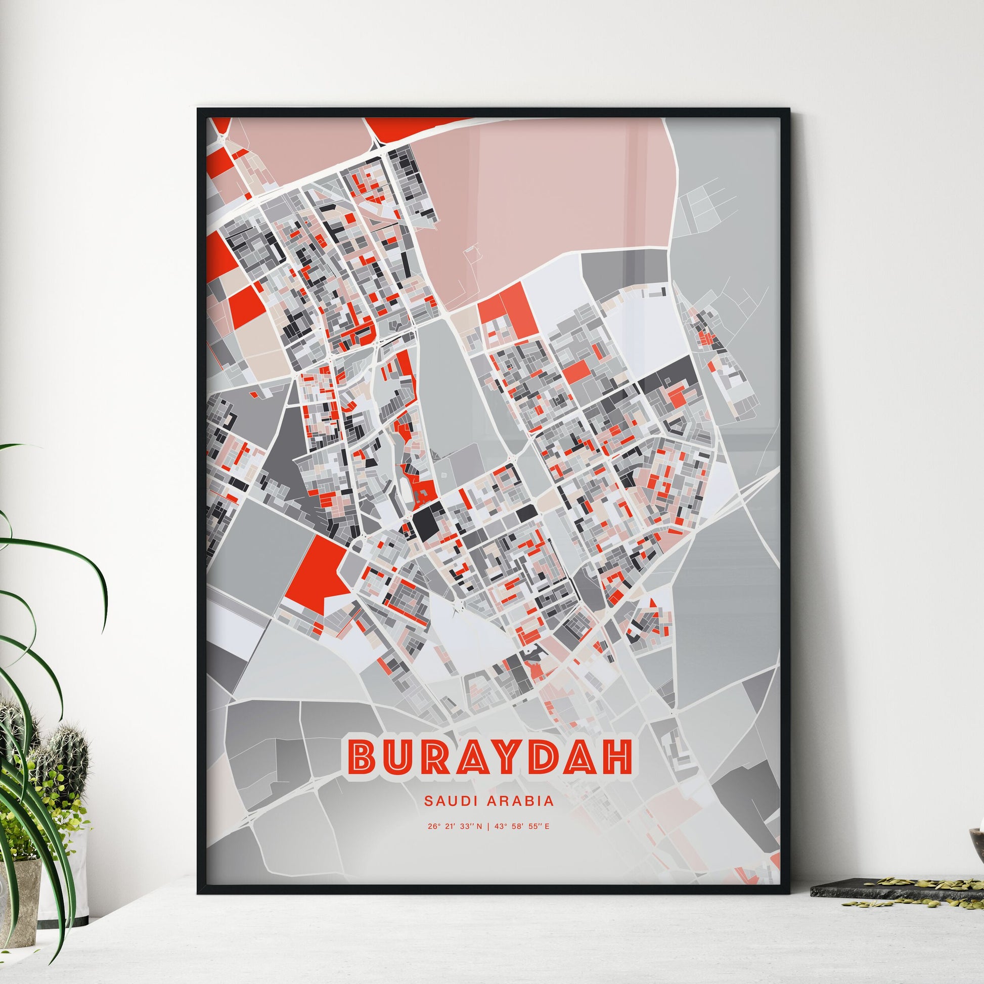 Colorful BURAYDAH SAUDI ARABIA Fine Art Map Modern