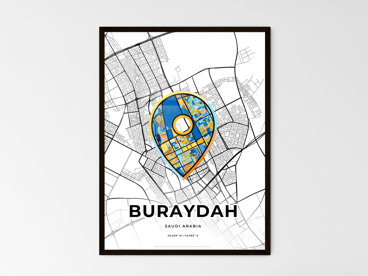 BURAYDAH SAUDI ARABIA minimal art map with a colorful icon. Where it all began, Couple map gift. Style 1