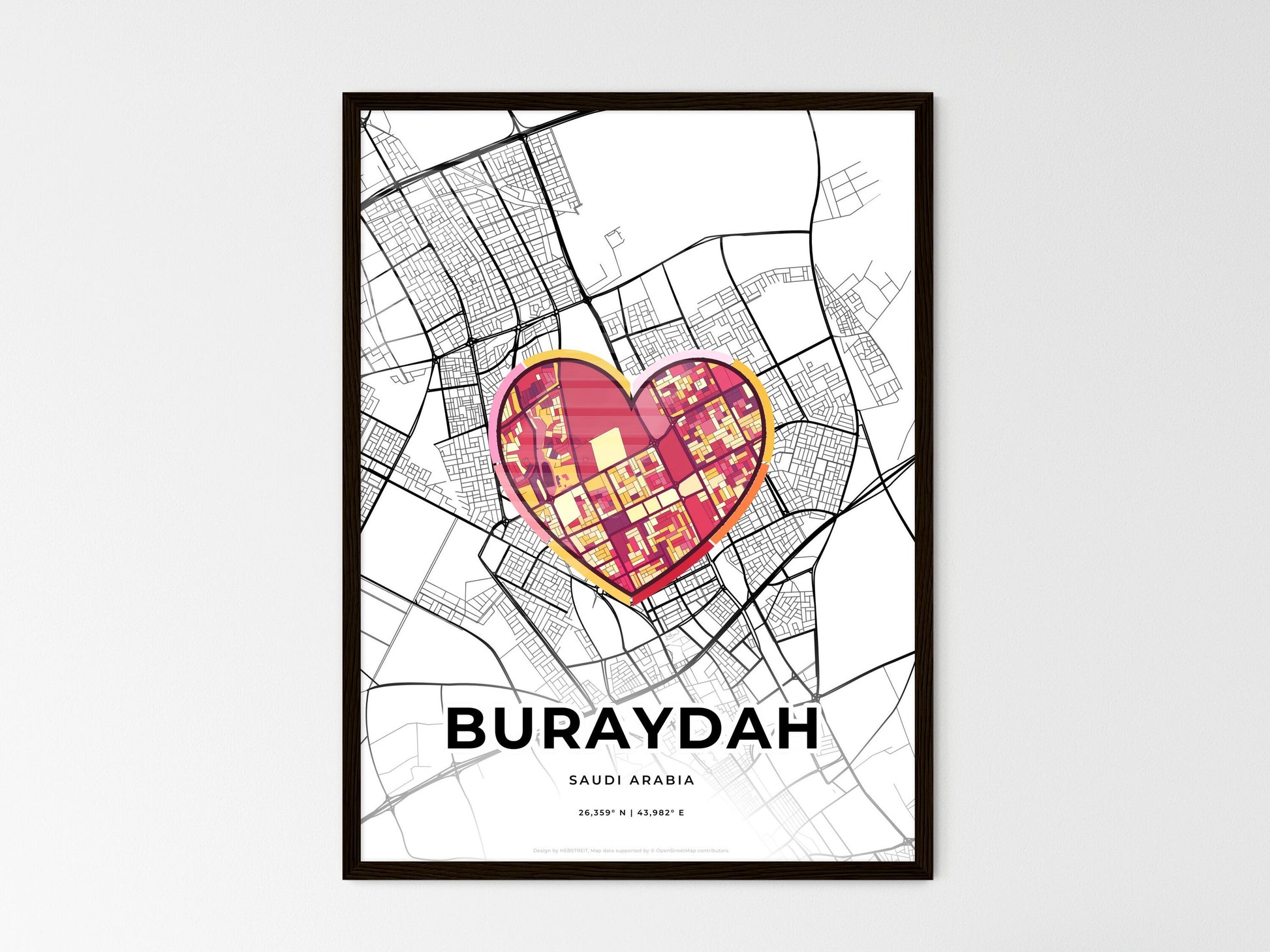 BURAYDAH SAUDI ARABIA minimal art map with a colorful icon. Where it all began, Couple map gift. Style 2