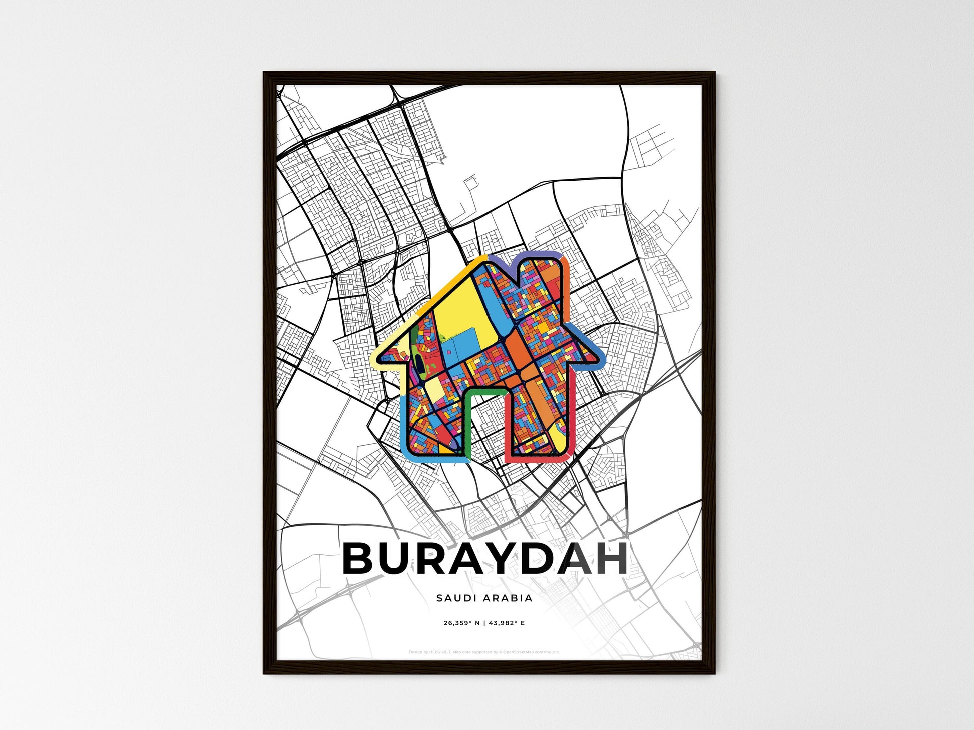 BURAYDAH SAUDI ARABIA minimal art map with a colorful icon. Where it all began, Couple map gift. Style 3