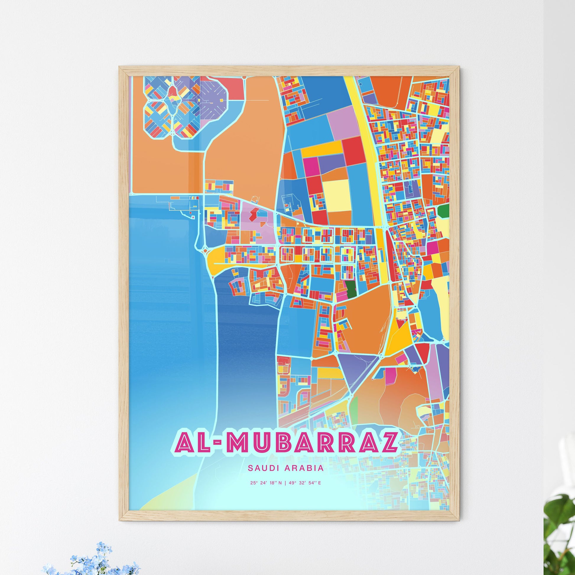 Colorful AL-MUBARRAZ SAUDI ARABIA Fine Art Map Crazy Colors