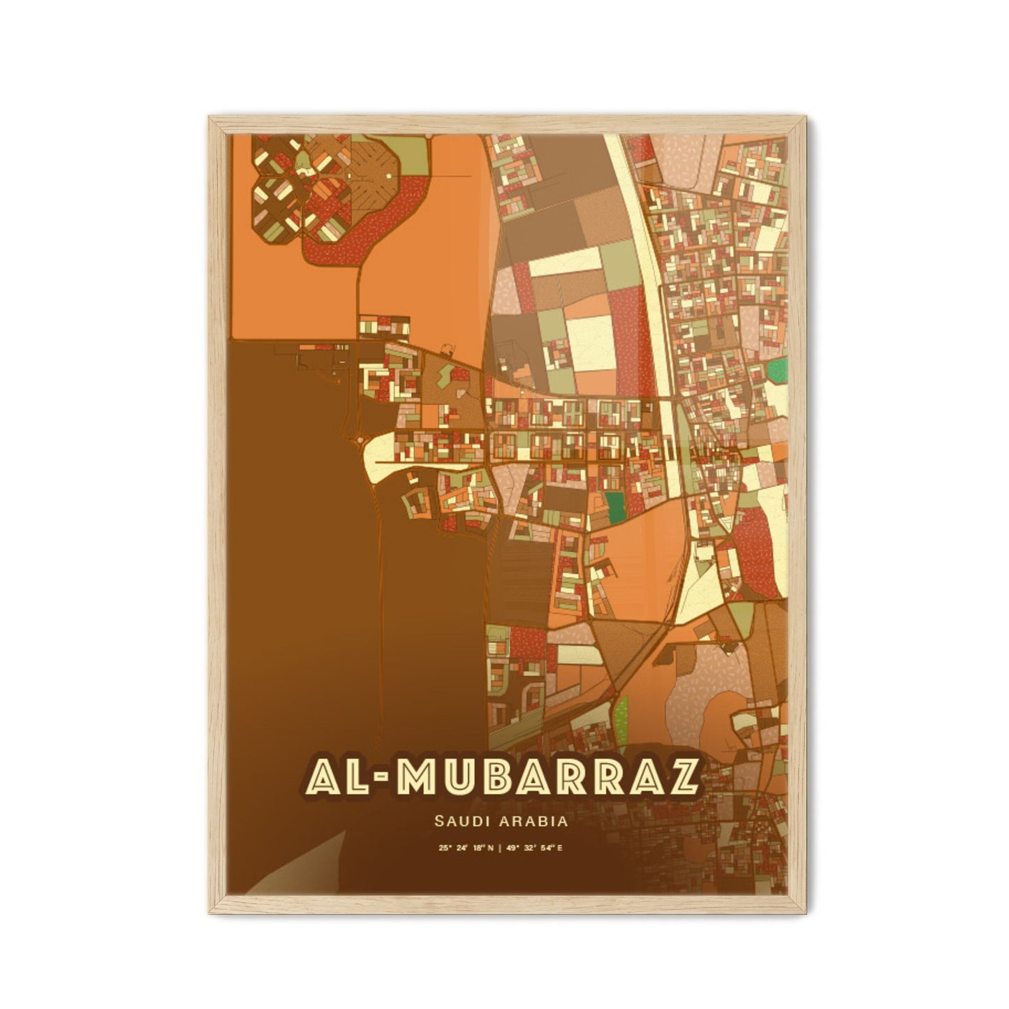 Colorful AL-MUBARRAZ SAUDI ARABIA Fine Art Map Farmhouse