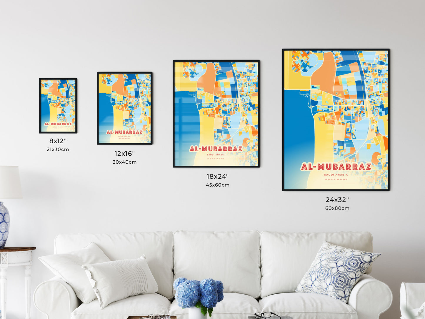 Colorful AL-MUBARRAZ SAUDI ARABIA Fine Art Map Blue Orange