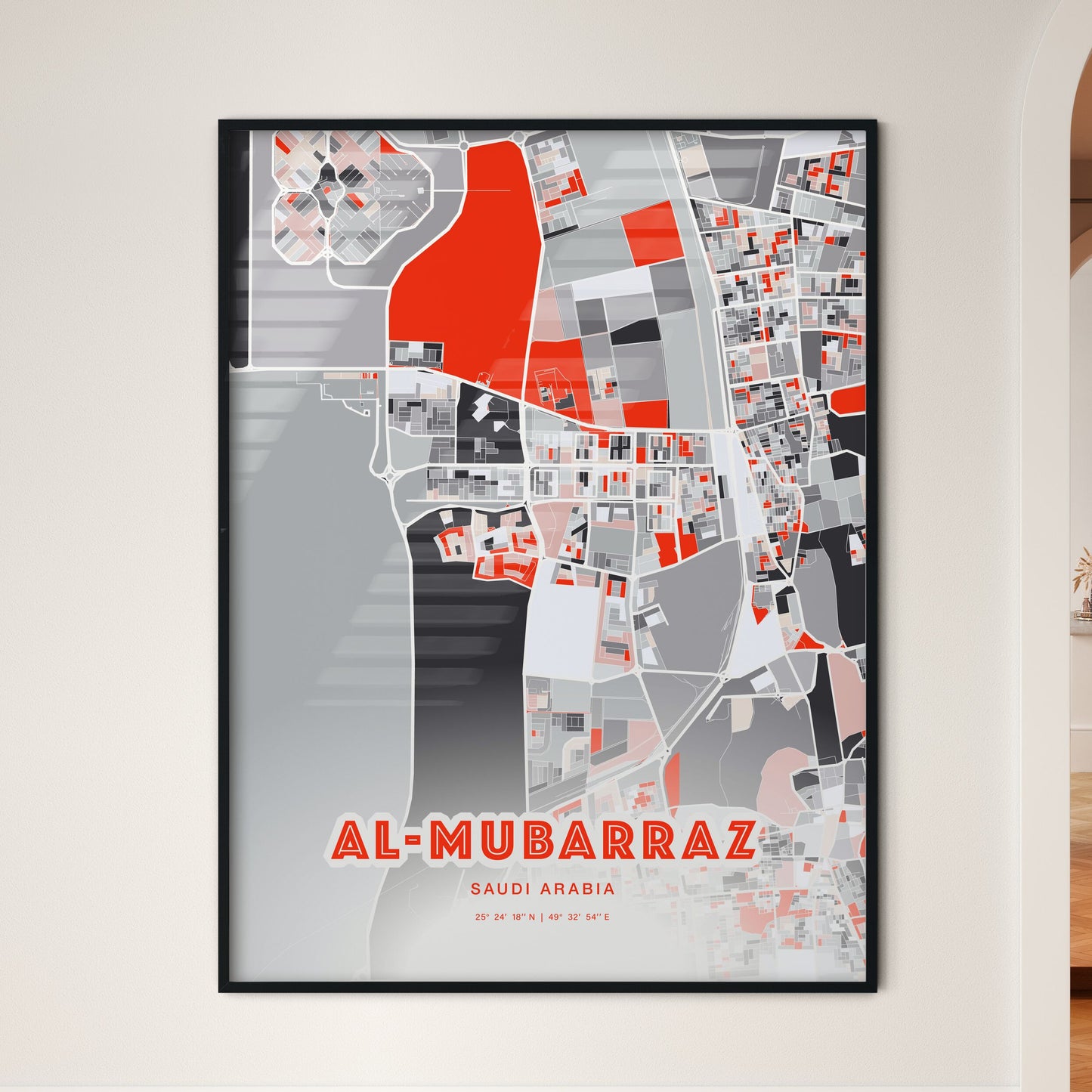 Colorful AL-MUBARRAZ SAUDI ARABIA Fine Art Map Modern