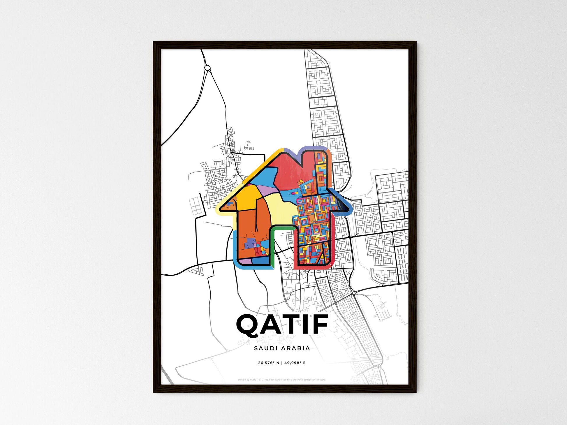 Qatif Saudi Arabia wedding art map with home icon