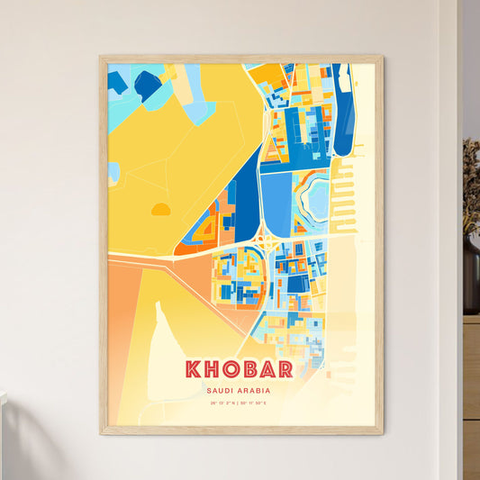 Colorful KHOBAR SAUDI ARABIA Fine Art Map Blue Orange