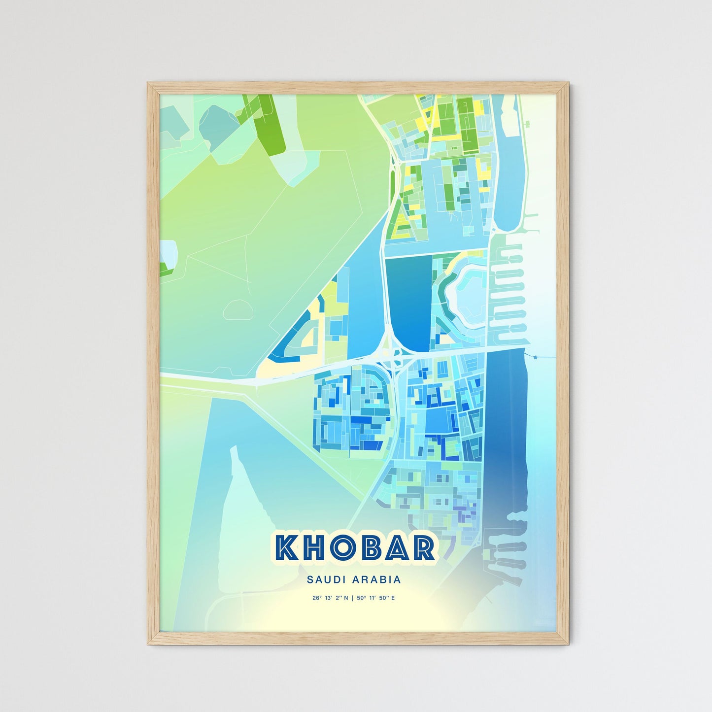 Colorful KHOBAR SAUDI ARABIA Fine Art Map Cool Blue