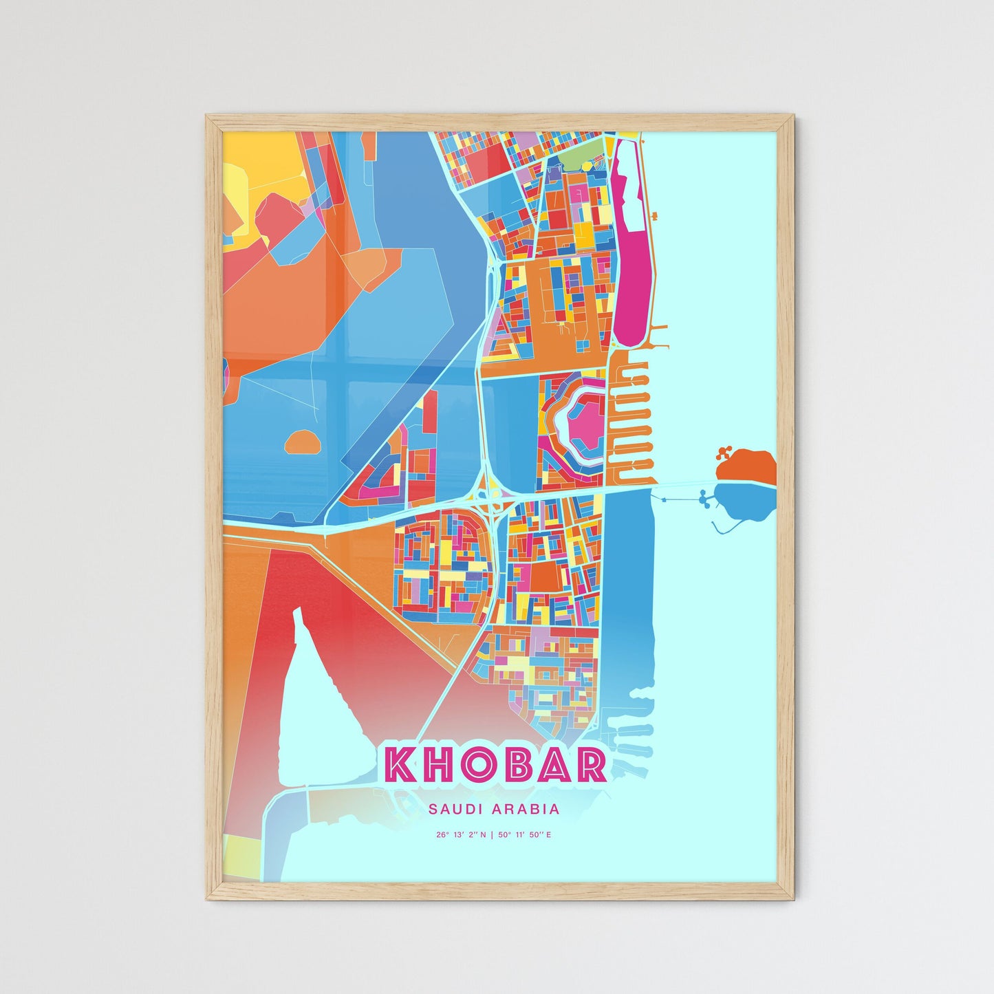 Colorful KHOBAR SAUDI ARABIA Fine Art Map Crazy Colors