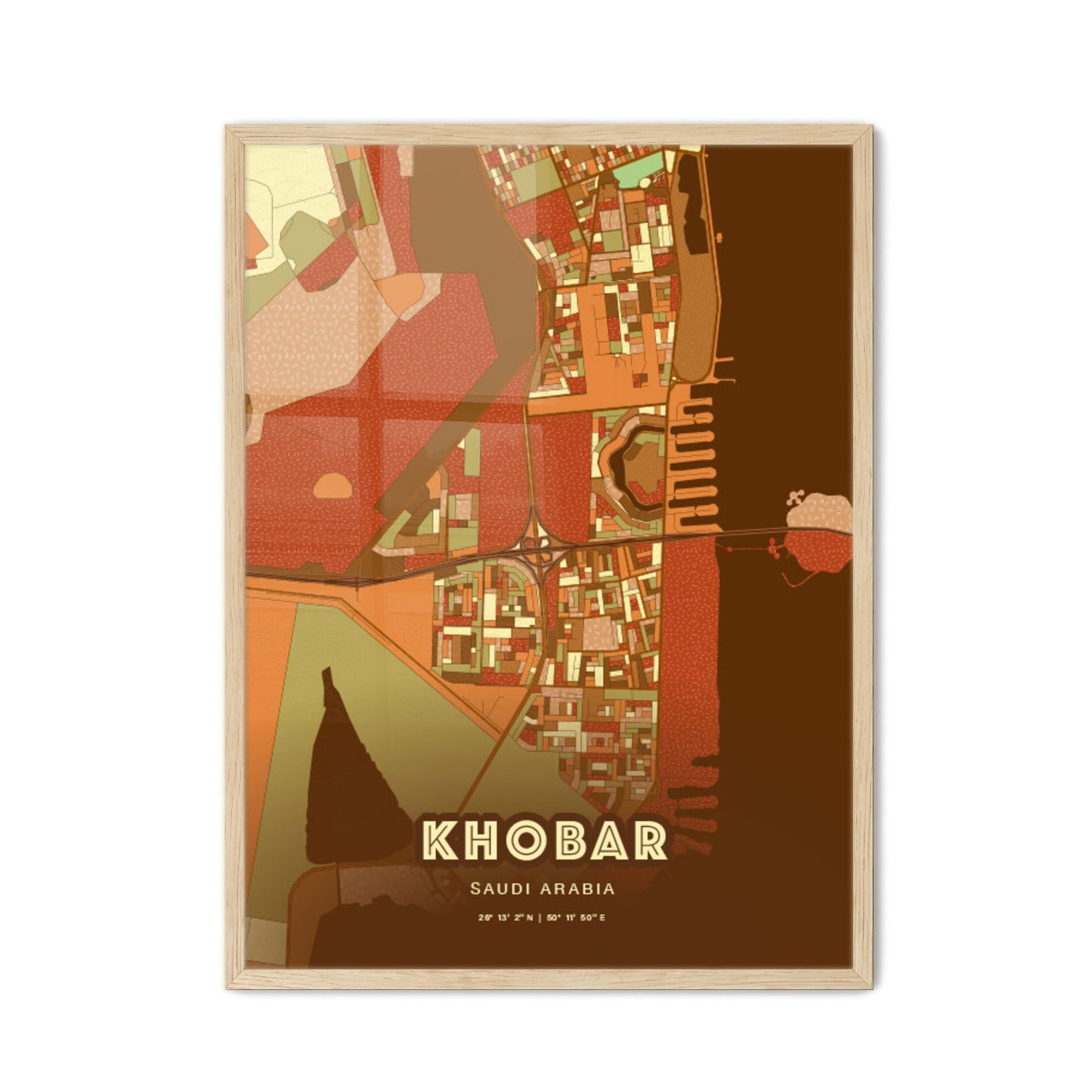 Colorful KHOBAR SAUDI ARABIA Fine Art Map Farmhouse