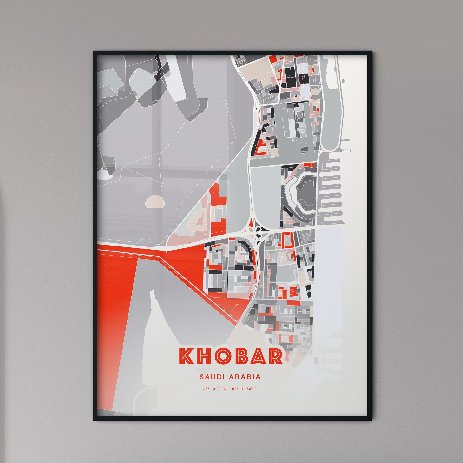 Colorful KHOBAR SAUDI ARABIA Fine Art Map Modern